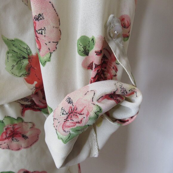 Miss Me Cream Floral Boho Tie Waist Tunic Top Tab Roll Sleeve Women's S Small - Picture 8 of 11